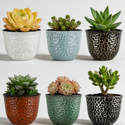 20 cm Round Plastic Pots (Set of 6) — Indoor/Outdoor Resin Planters with Drainage Holes and Plugs; Vintage-Style Appearance (Multi-Color)
