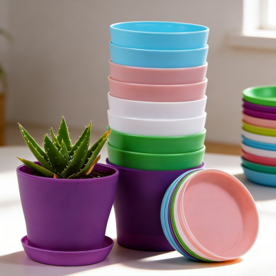 Plastic Pots (Set of 10) — Small Indoor Nursery Pots with Saucers; Gardening Planting Containers