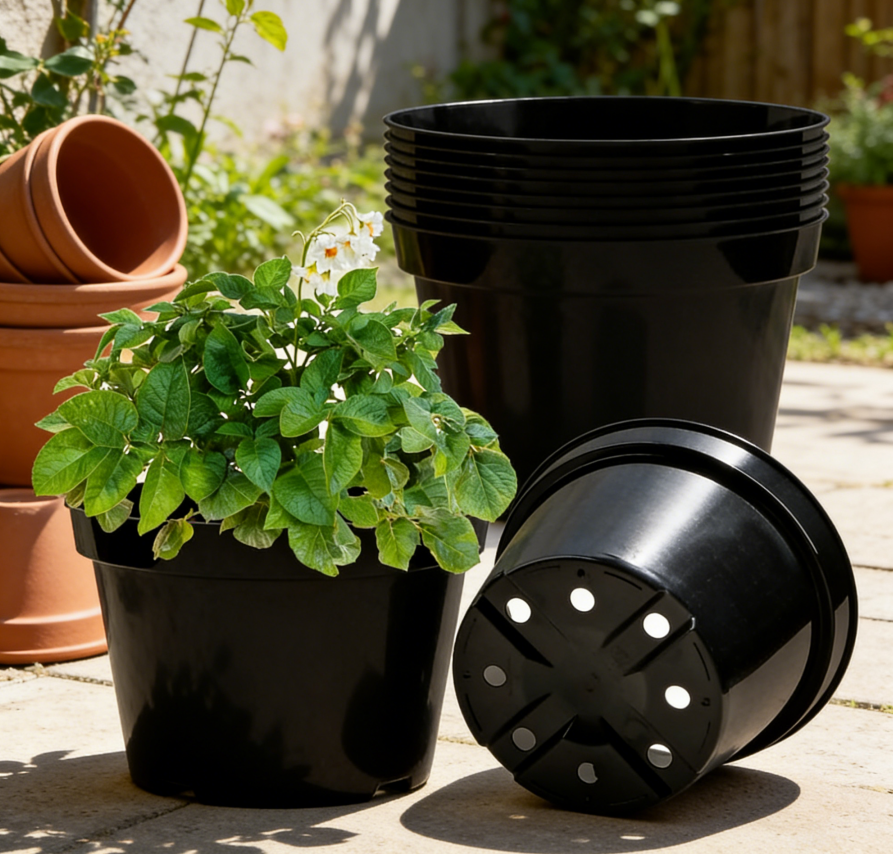 20cm Plastic Flower Pots, 15-Pack (Thickened Nursery Pots with Drainage Holes) — Indoor/Outdoor Planters, Suitable for Vegetables & Flowers