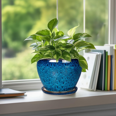 Glazed Ceramic Succulent Pot — With Drainage Hole & Saucer, 15cm Round Planter, Suitable for Indoor & Outdoor Display