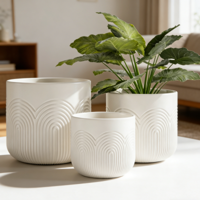 Ceramic Flower Pot 3-Piece Set – 15/13/10 cm Diameters with Drainage Holes; Decorative Indoor Planters, Perfect for Home Display
