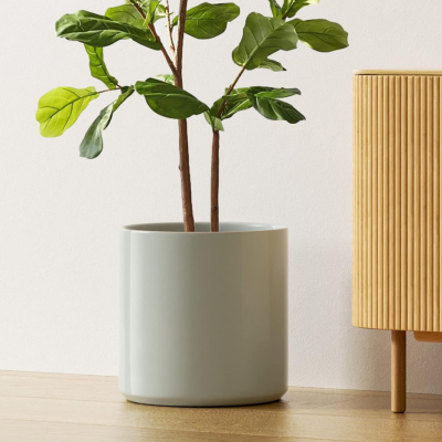 30cm Ceramic Pot – Indoor Planter with Straight-Sided Design and Drainage Hole; Ideal for Fiddle-Leaf Figs and Large-Leaf Plants (Mist Gray)
