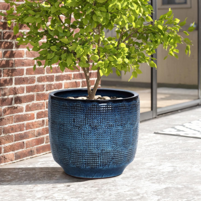 Large 40cm-Diameter Ceramic Planter — Blue-Green Glazed Finish — Suitable for Outdoor Plants — Includes Drainage Hole & Rubber Stopper — Versatile for Home & Balcony Use