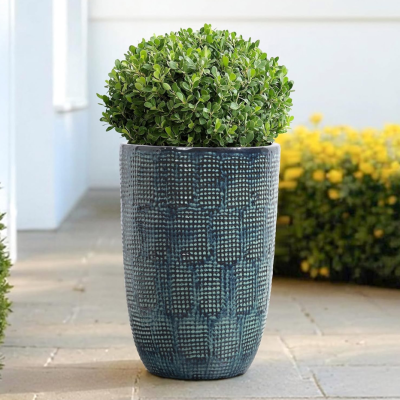 Tall 43cm Round Ceramic Planter — Large Container for Indoor & Outdoor Plants — Includes Drainage Hole & Rubber Stopper (Blue-Green Glaze)