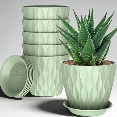 Set of 6 (18cm) Indoor Planters – With Drainage Holes & Saucers – Decorative Plastic Pots for Indoor/Outdoor Use – Ideal for Orchids, Succulents, etc. (Assorted Colors)